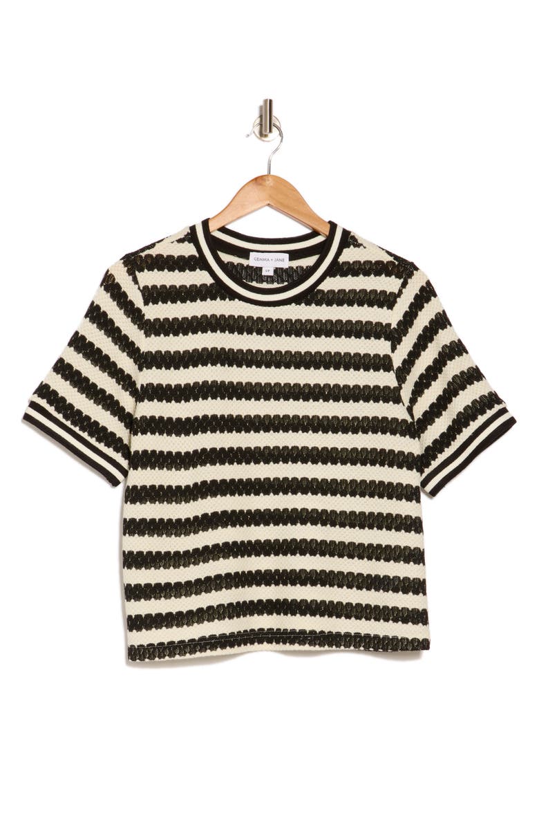 Gemma + Jane Jacquard Stripe Top, Alternate, color, Black/ Cream