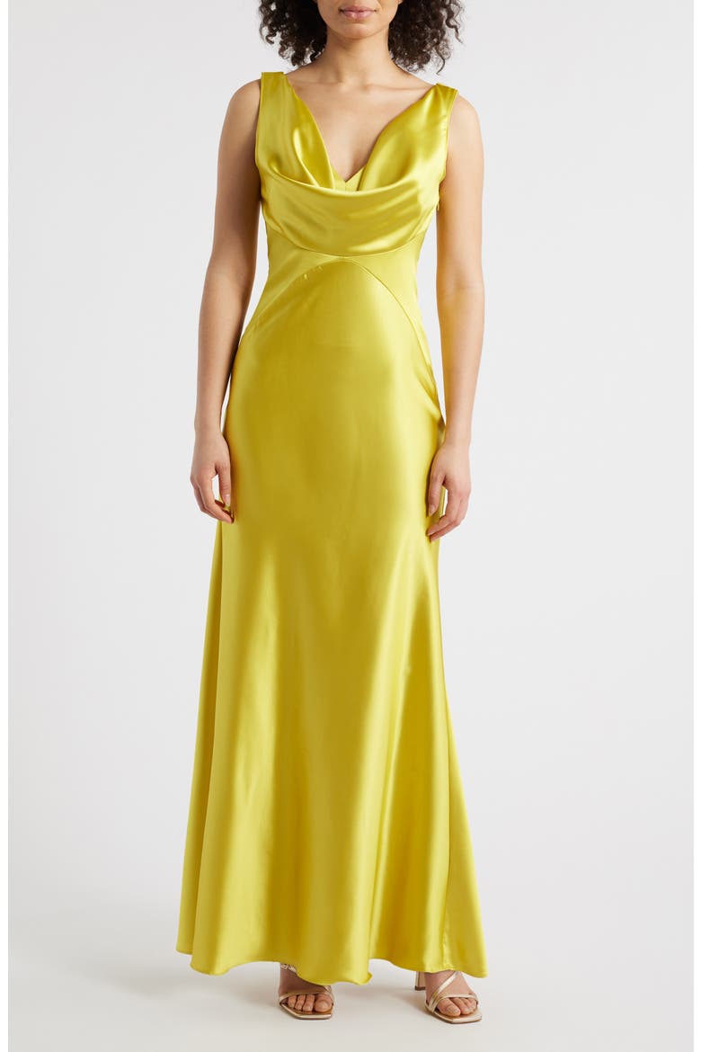 vince gold dress Draped Neck Satin Gown (Women)