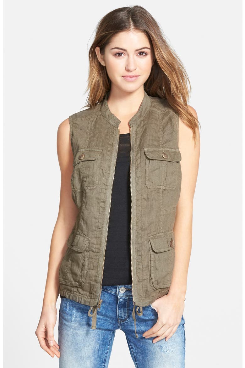 Linen Utility Vest, Main, color, OLIVE TUSCAN