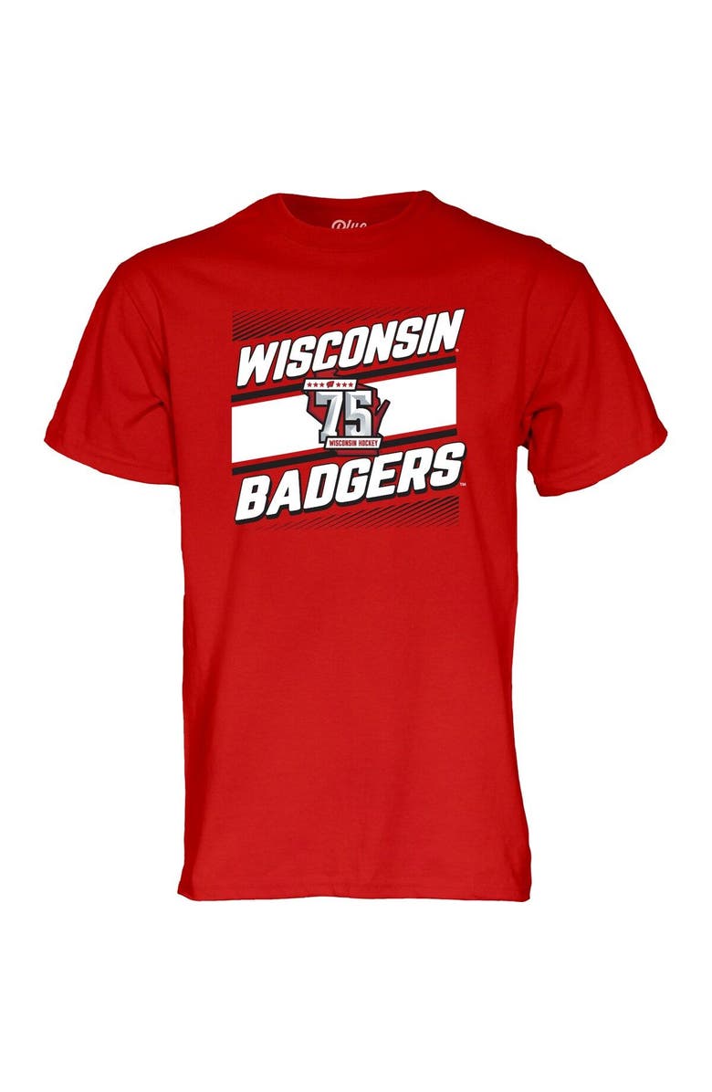 BLUE 84 Men's Blue 84  Red Wisconsin Badgers Men's Hockey 75th Season T-Shirt, Alternate, color, Red