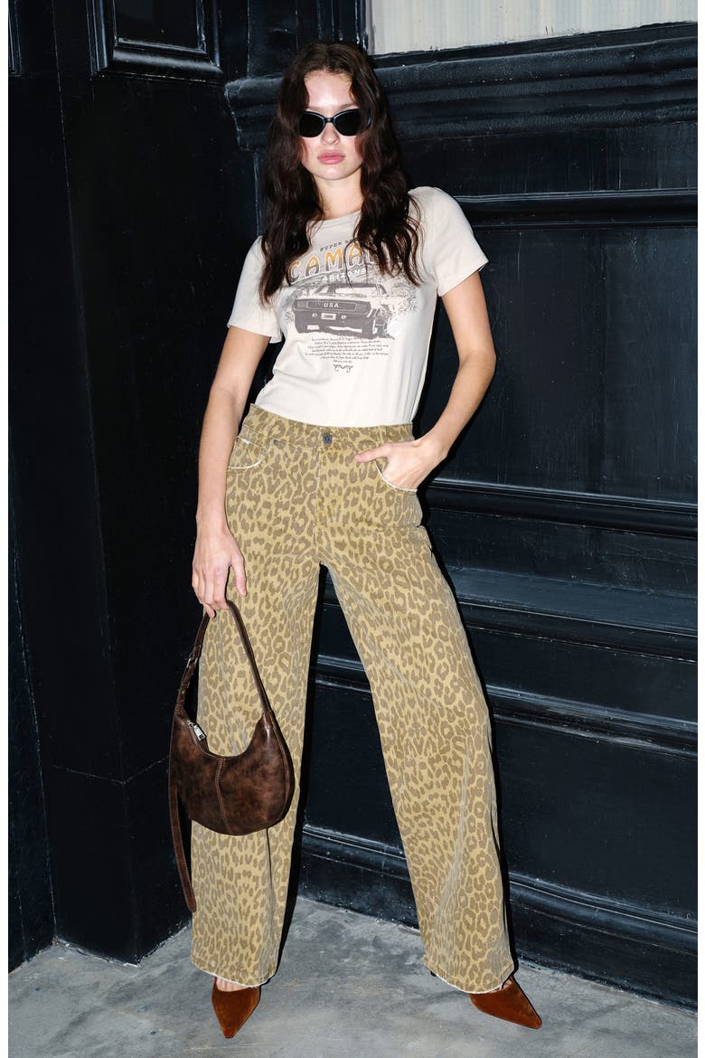 High Waist Wide Leg Jeans, Alternate, color, LEOPARD
