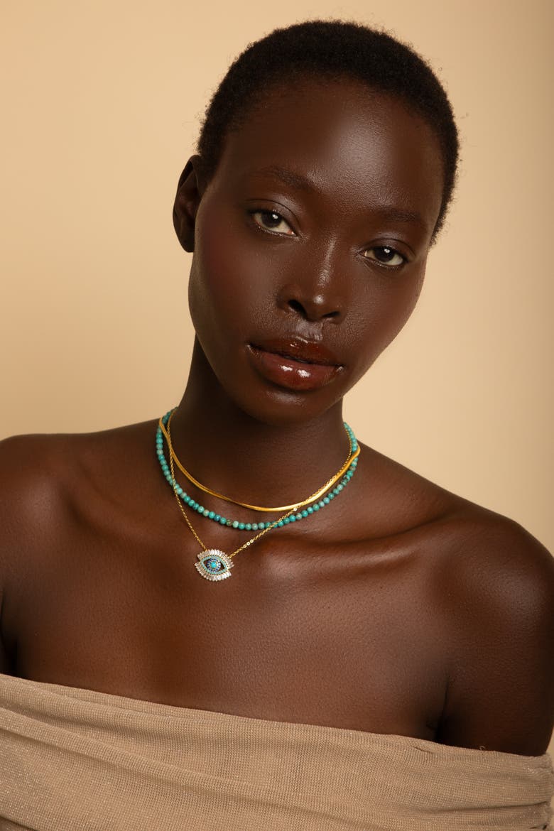 Turquoise Choker Necklace, Alternate, color, Gold