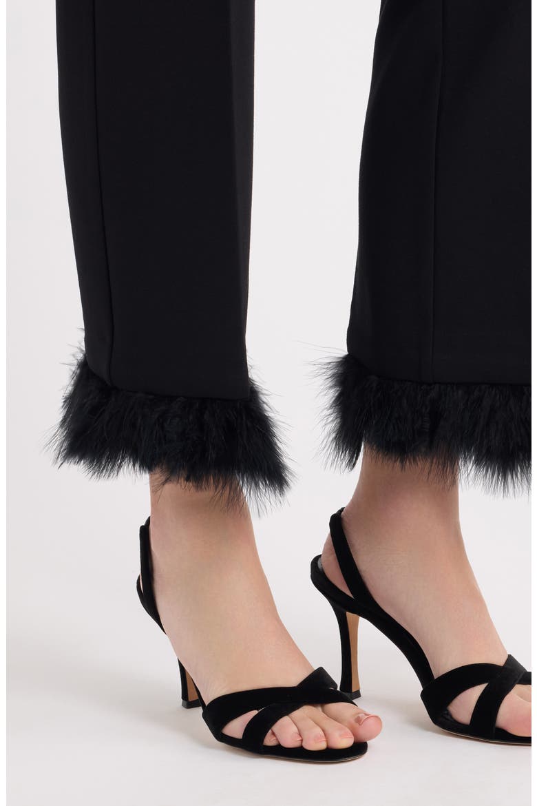 Feather Detail Ankle Pants, Alternate, color, ANNE BLACK