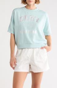 DKNY Rhinestone 1989 Logo Short Sleeve Crop Sweatshirt