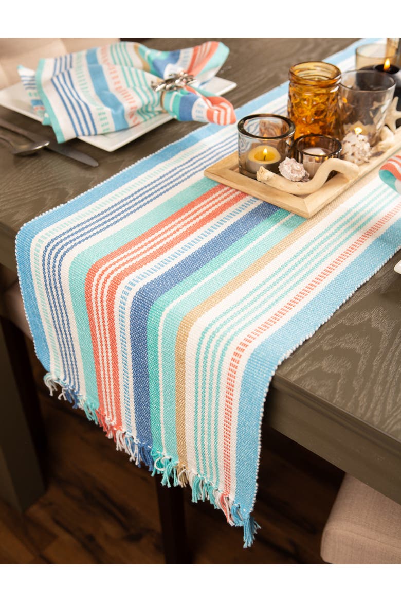 Seashore Stripe Fringed Table Runner 13X72, Alternate, color, Seashore Stripe
