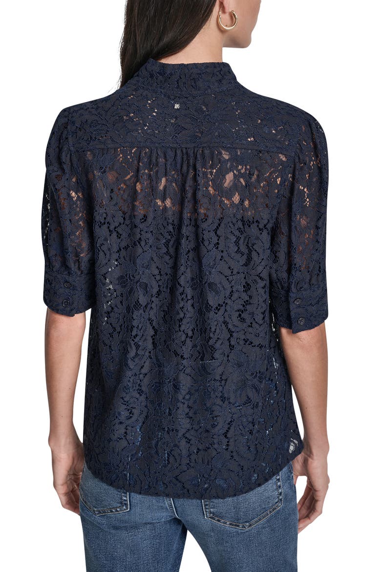 Puff Sleeve Lace Button Front Shirt, Alternate, color, PEACOAT