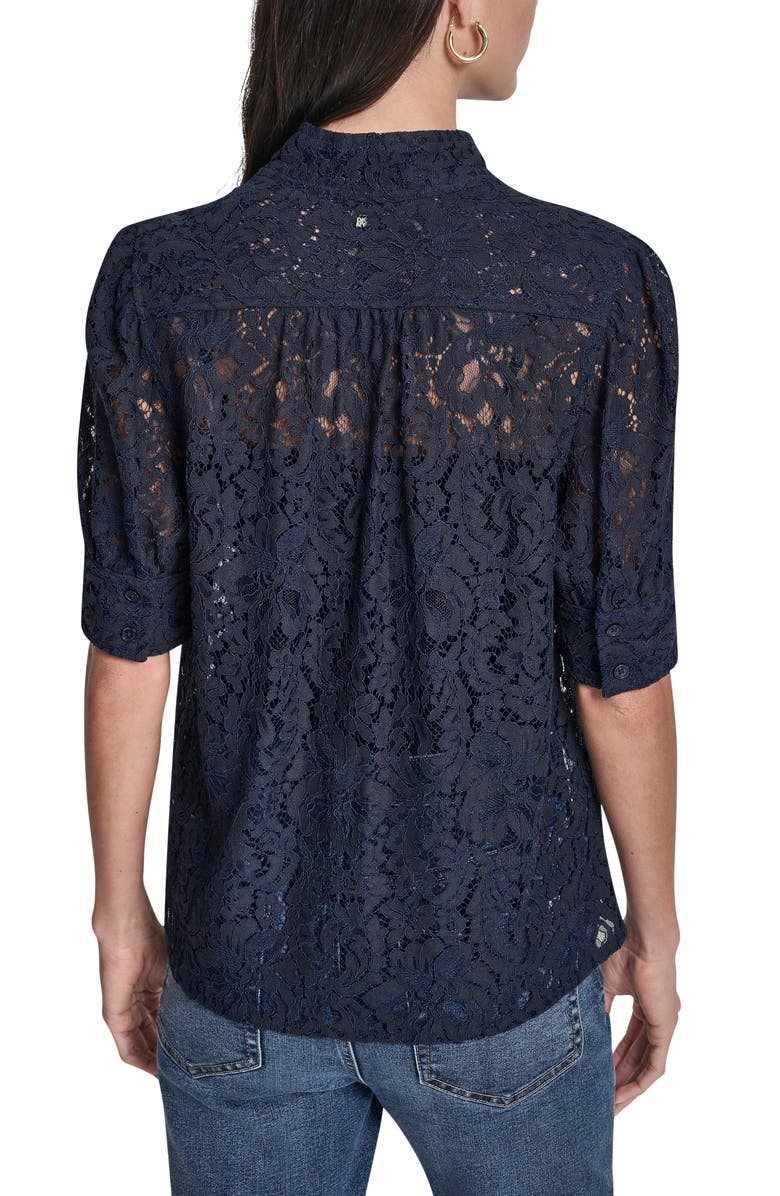 DKNY Jeans Puff Sleeve Lace Button Front Shirt, Alternate, color, Peacoat
