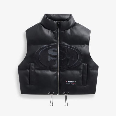 Women's  Black San Francisco 49ers Faux Leather Cropped Puffer Vest