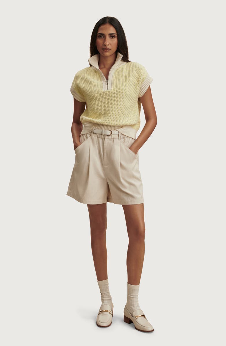 Varley Fowley Quarter Zip Short Sleeve Sweater, Alternate, color, Snow White / Limeade