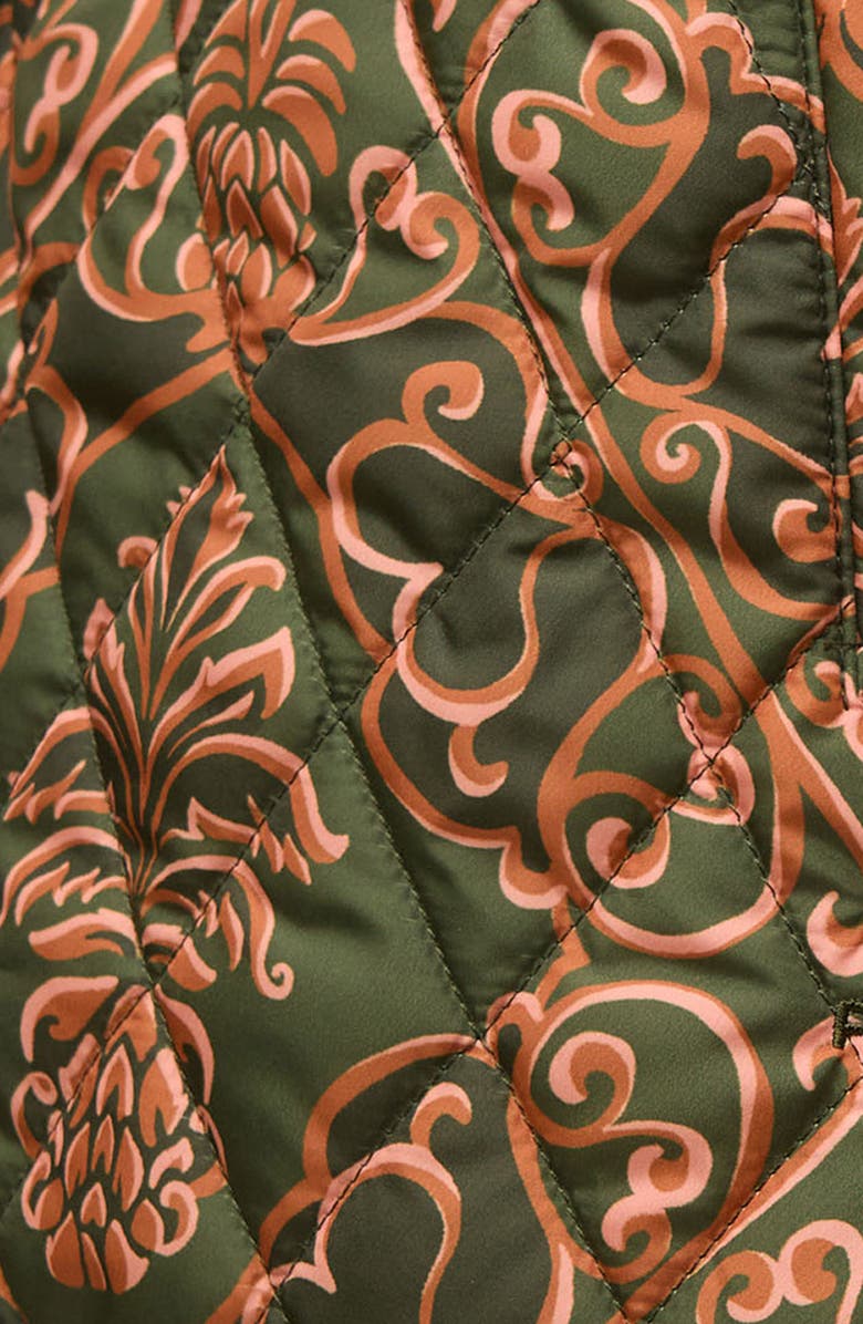 Barbour x FARM Rio Fernanda Quilted Vest, Alternate, color, Pineapple/ Green Heart Print