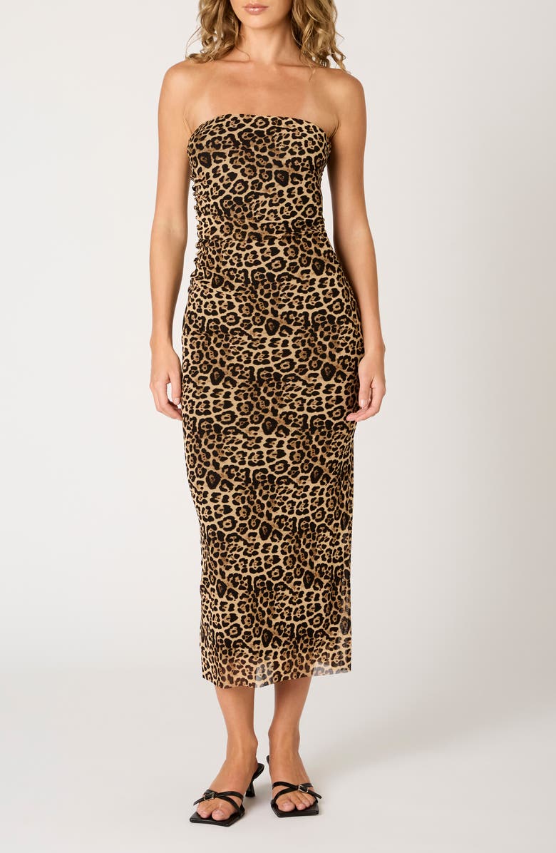 Nia Rowa Strapless Midi Dress, Main, color, Tan