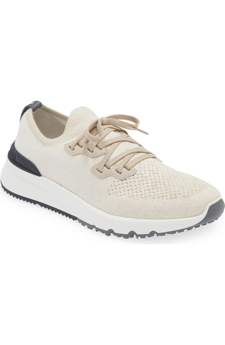 Brunello Cucinelli Mélange Knit Runner Sneaker, Main, color, Ivory