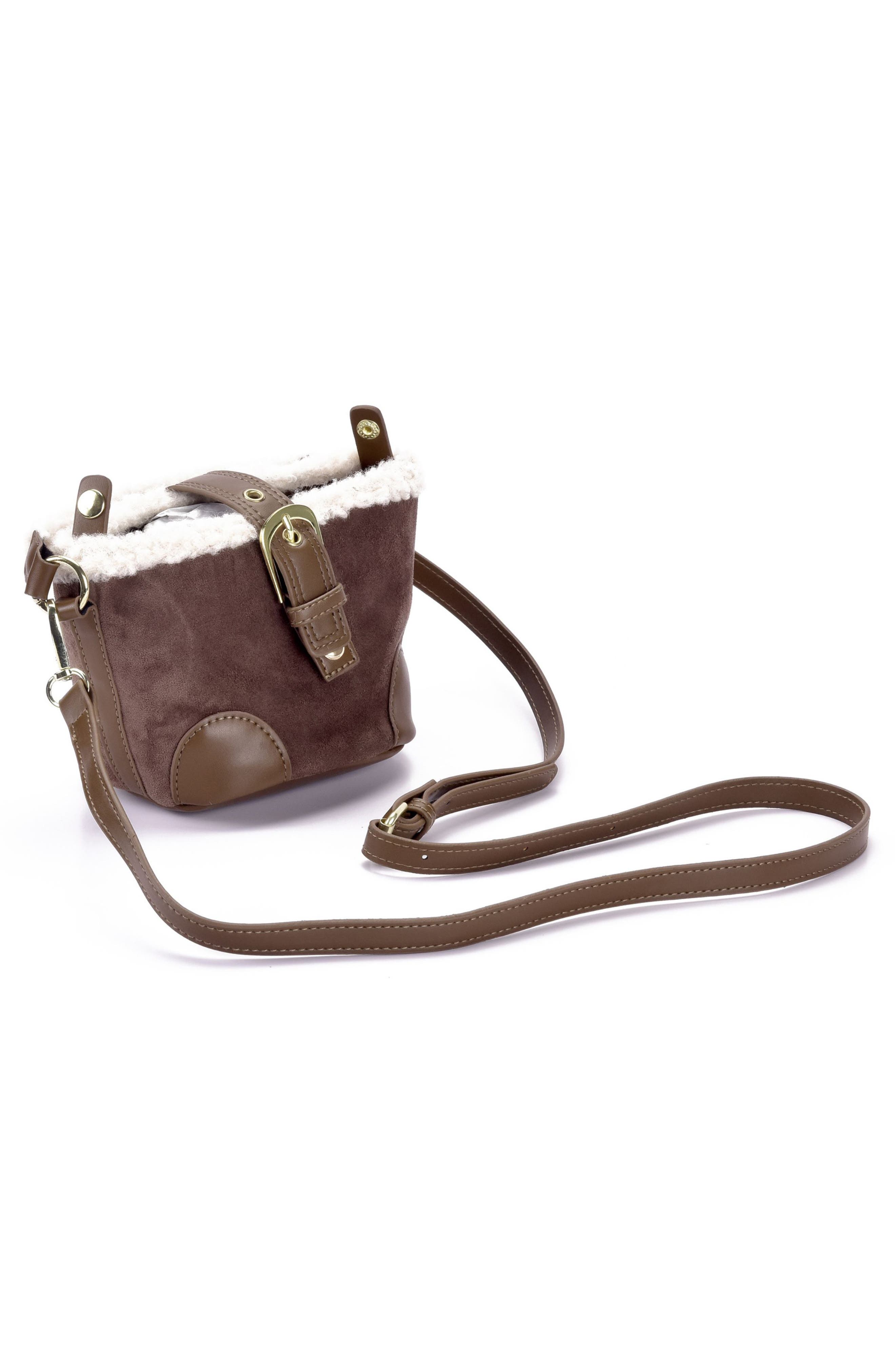 Adornia Faux Shearling Trim Crossbody Bag, Alternate, color, Brown