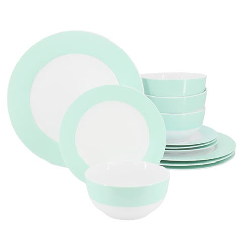 12 Piece Banded Fine Ceramic Dinnerware Set