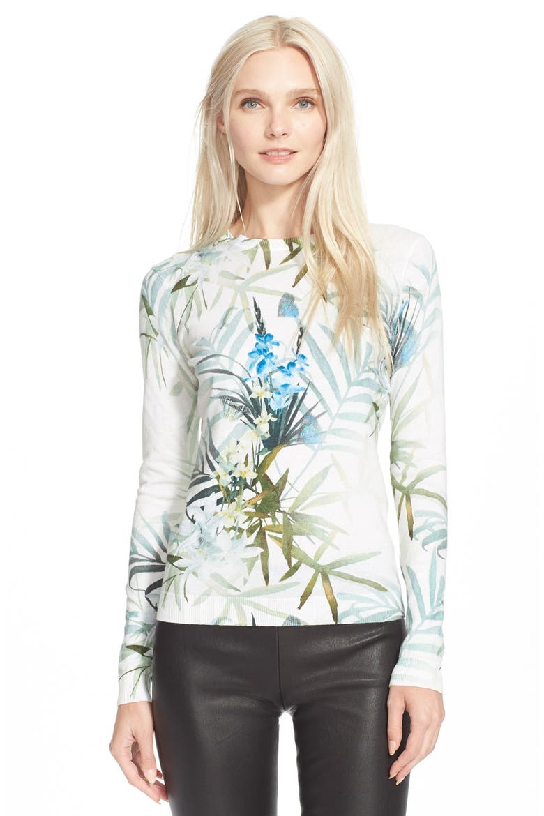 'Nayda' Tropical Print Sweater, Main, color, NATURAL