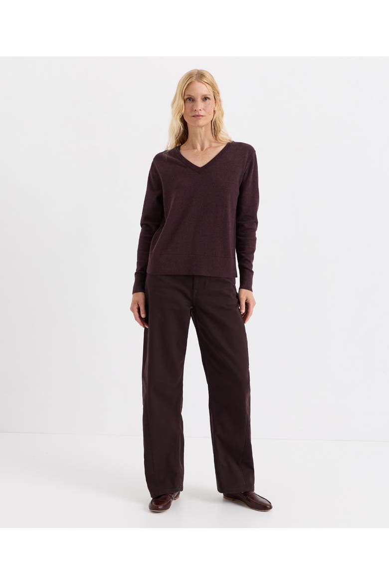 Organic Cotton Essential V-Neck Sweater, Alternate, color, Plum Heather