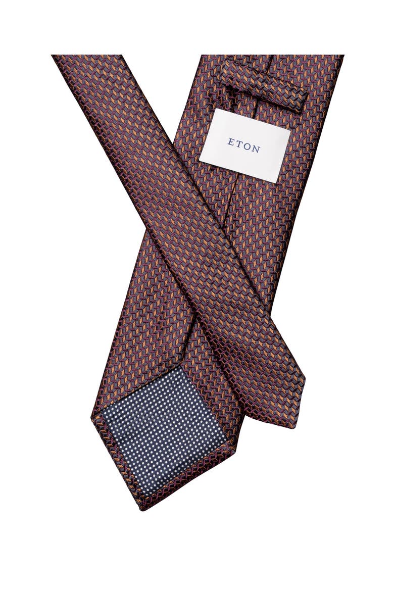 Micro Geometric Woven Silk Tie, Alternate, color, MEDIUM BROWN