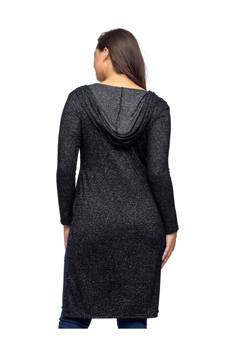 Knee Length Long Sleeve Hooded Womens Cardigan Shrug, Alternate, color, Black