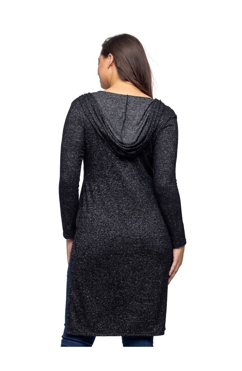 24seven Comfort Apparel Knee Length Long Sleeve Hooded Womens Cardigan Shrug, Alternate, color, Black