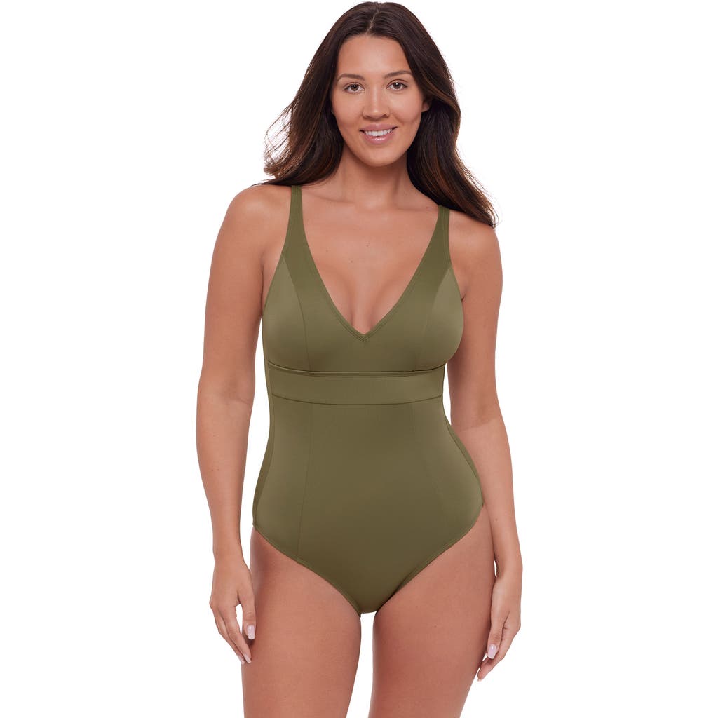 S3 Banded Plunge V-Neck One Piece Swimsuit in Eucalyptus  product