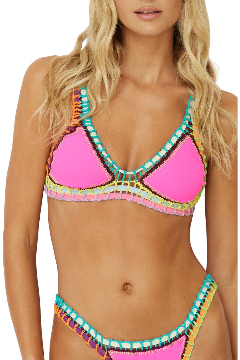 Colorful Whipstitch Trim Triangle Bikini Top, Main, color, ACAI