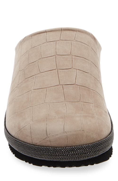 Brunello Cucinelli Croc Embossed Suede Slipper In Neutral