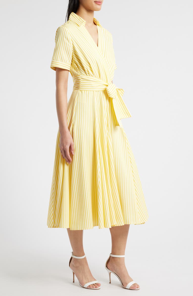 Tahari ASL Stripe Tie Waist Poplin Midi Shirtdress, Alternate, color,