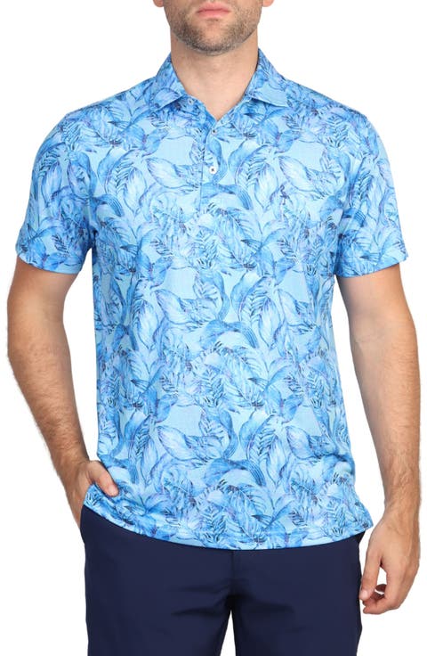 Tropical Leaf Print Performance Polo