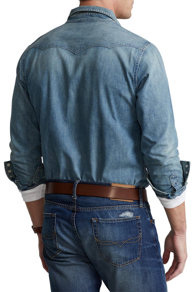 Western Cotton Denim Snap-Up Shirt, Alternate, color, RALPH LAUREN WESTERN