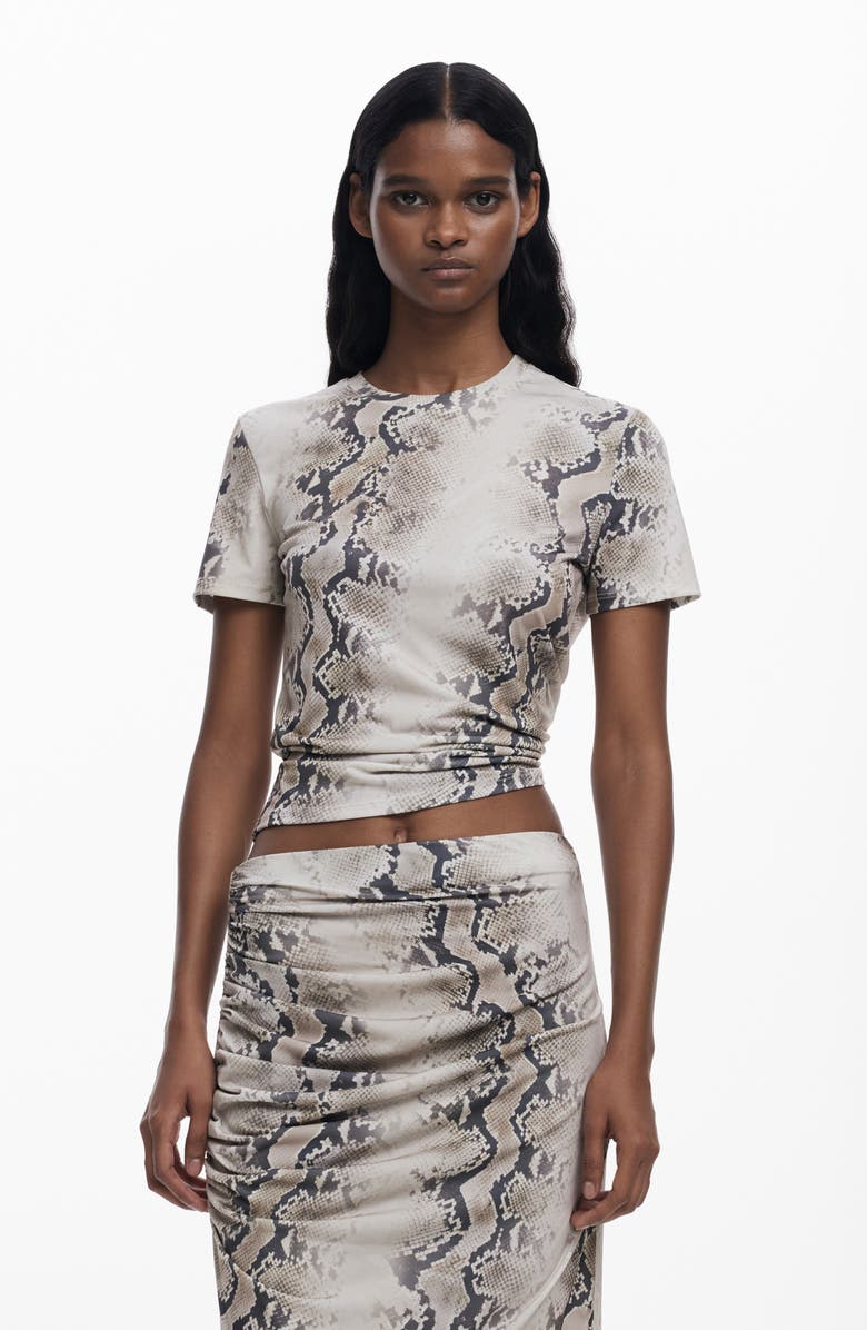 Desigual Snakeskin Print Skirt, Alternate, color, Beige