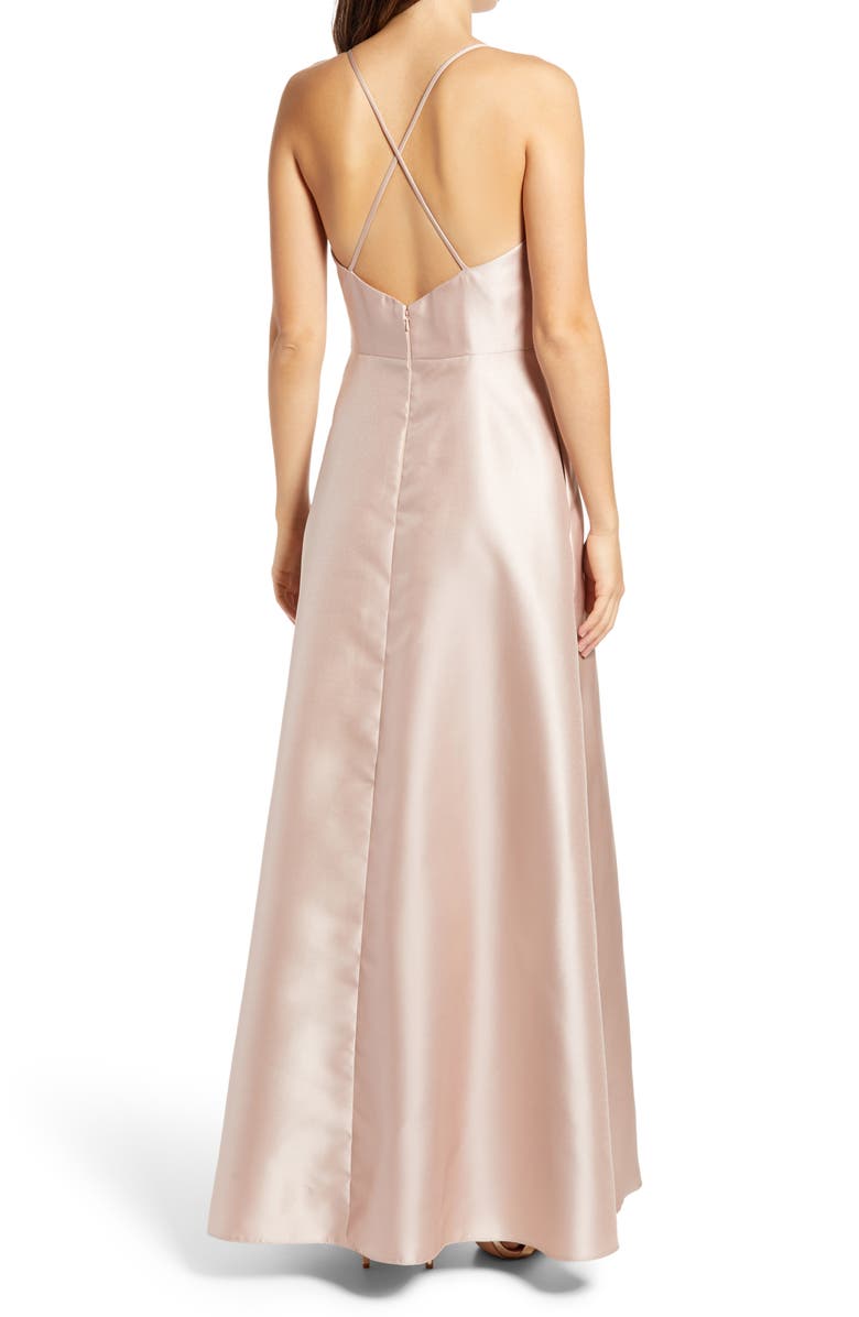 Alfred Sung Crossback Satin Twill A-Line Gown, Alternate, color, 