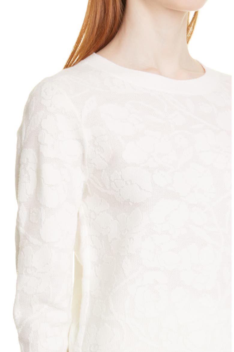 Floral Jacquard Cotton Blend Sweater, Alternate, color, WHITE