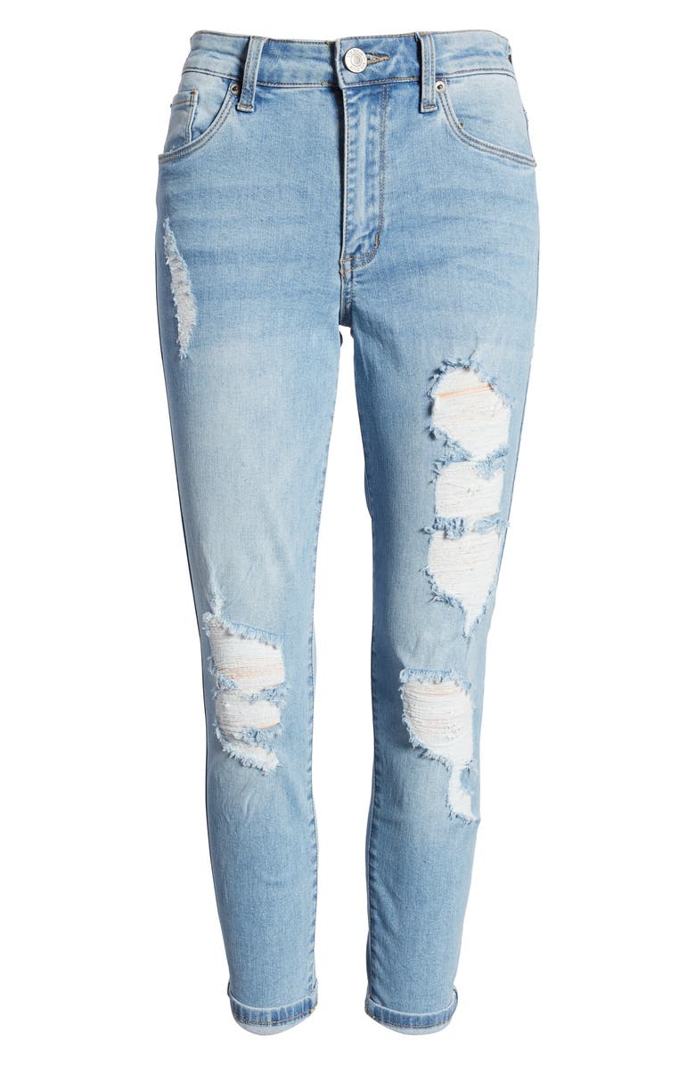 STS Blue Caroline Distressed High Waist Roll Hem Straight Leg Jeans, Alternate, color, 