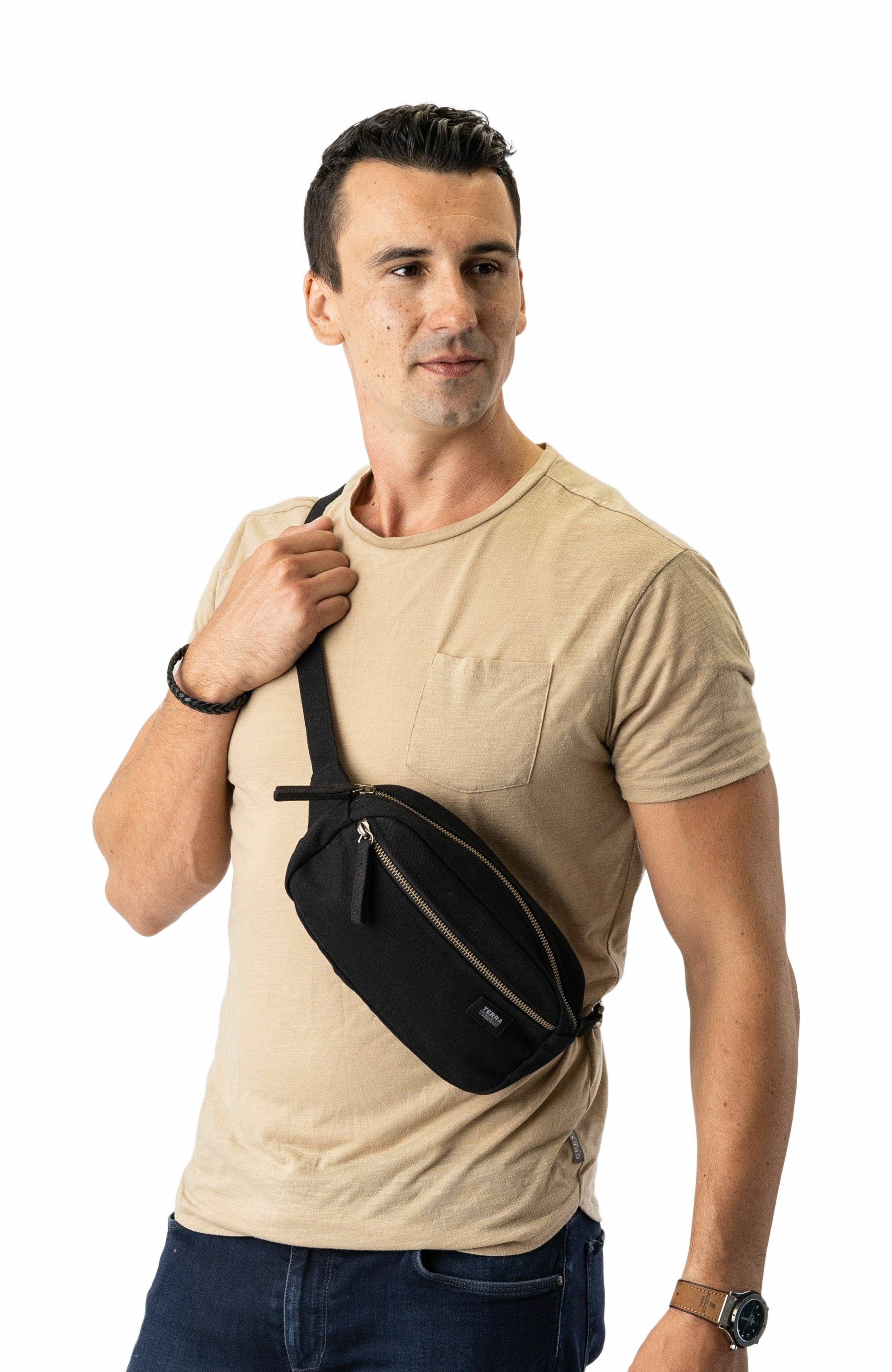 Terra Thread Organic Cotton Sling Belt Bag, Alternate, color, Ivory Black