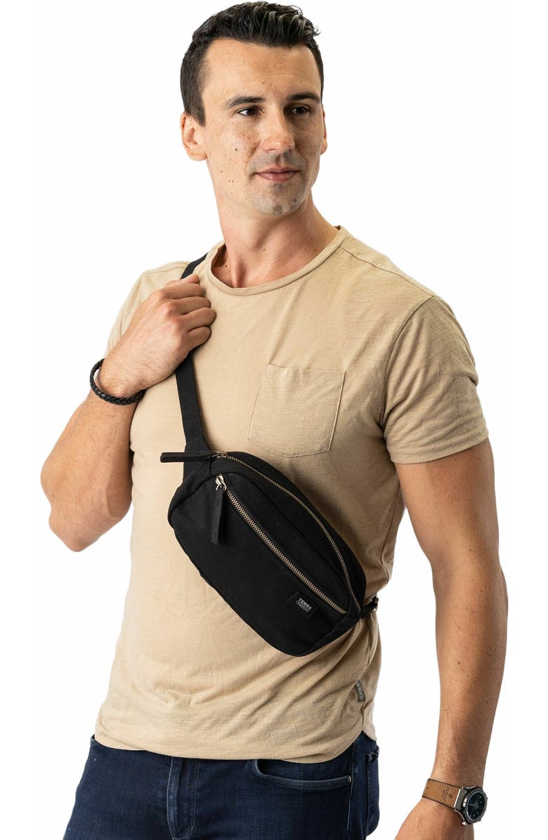 Terra Thread Organic Cotton Sling Belt Bag, Alternate, color, Ivory Black