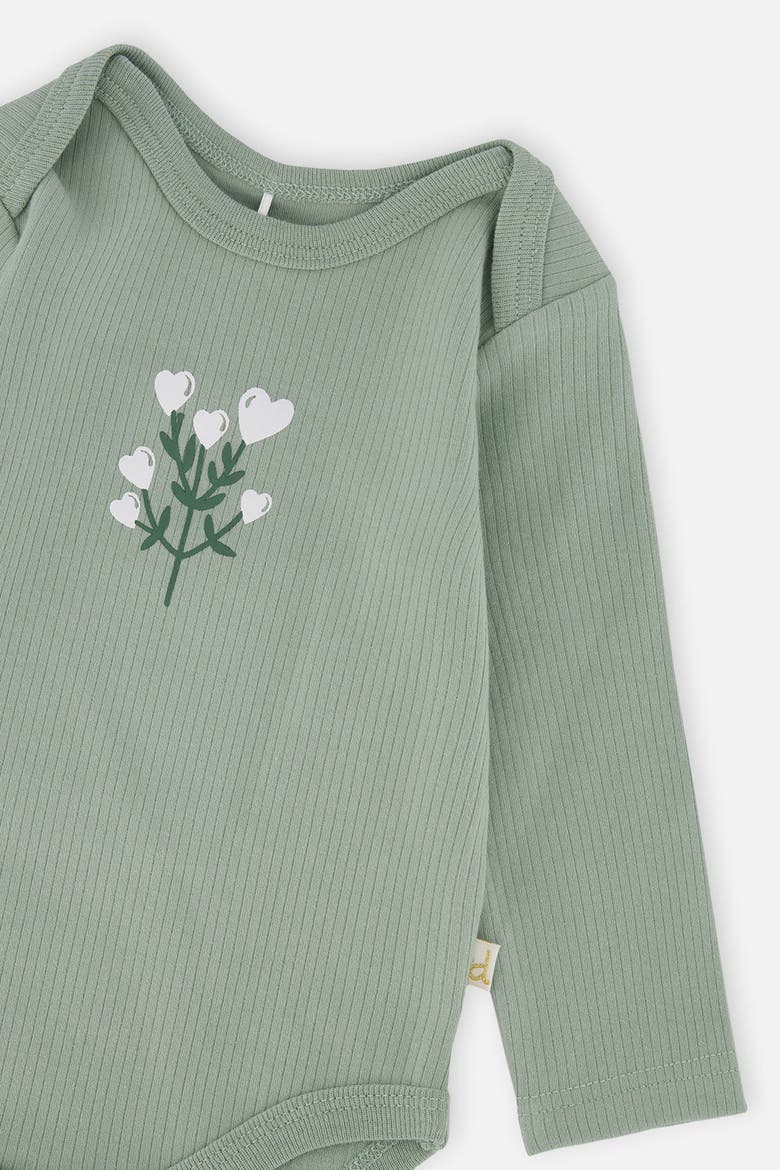 Organic Cotton Long Sleeve Flower Detail Romper, Alternate, color, Greyish Green