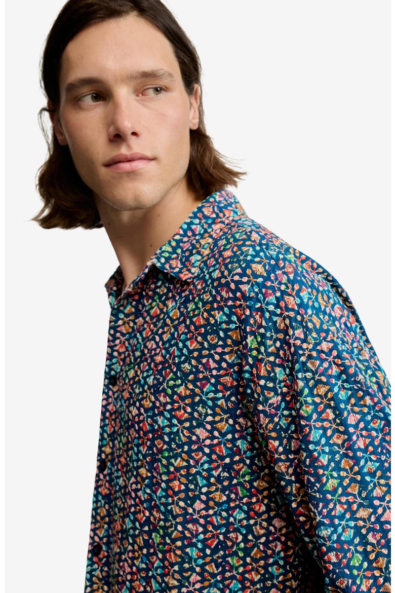 Print Cotton Camp Shirt, Alternate, color, BLUE