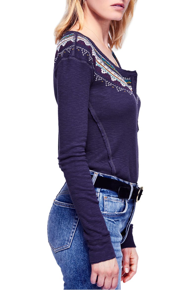 Fair Isle Thermal Henley Top, Alternate, color, BLACK