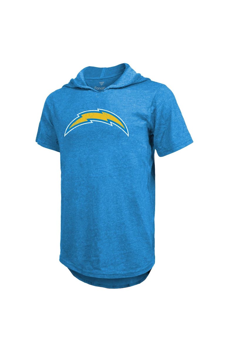 Majestic Threads Men's Majestic Threads Justin Herbert Powder Blue Los Angeles Chargers Player Name & Number Tri-Blend Slim Fit Hoodie T-Shirt, Alternate, color, 