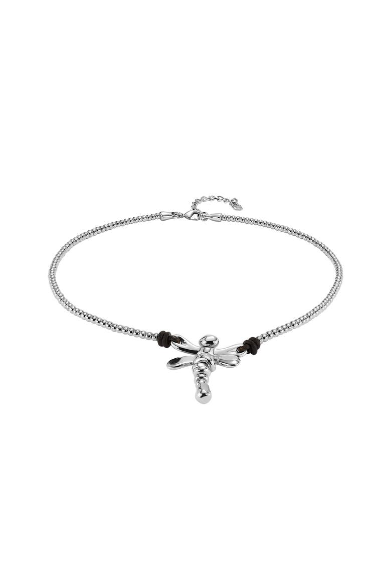 Sterling Silver Plated Short Necklace with Central Dragonfly, Alternate, color, Silver