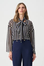 Joseph Ribkoff Chiffon Geometric-Print Tie-Neck Blouse