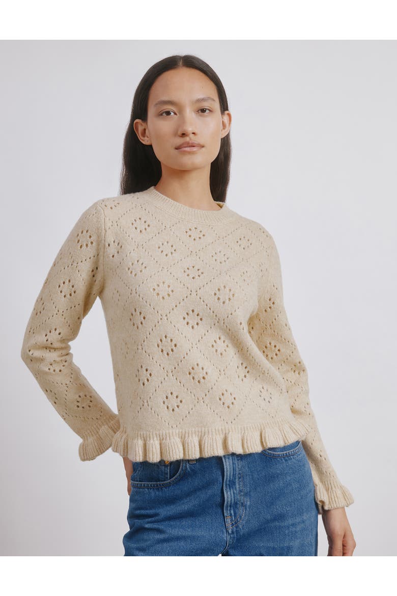 Pointelle Ruffle Sweater, Main, color, Cream