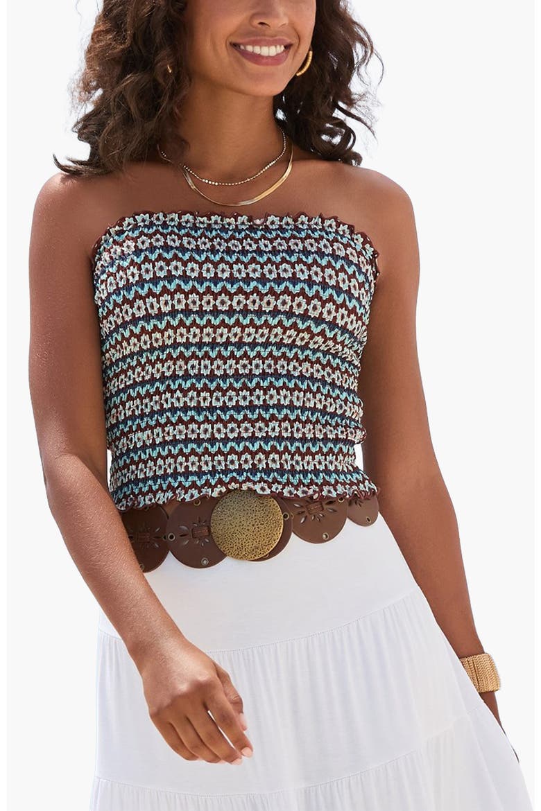 Women's Smocked Strapless Top, Main, color, Blue Multi