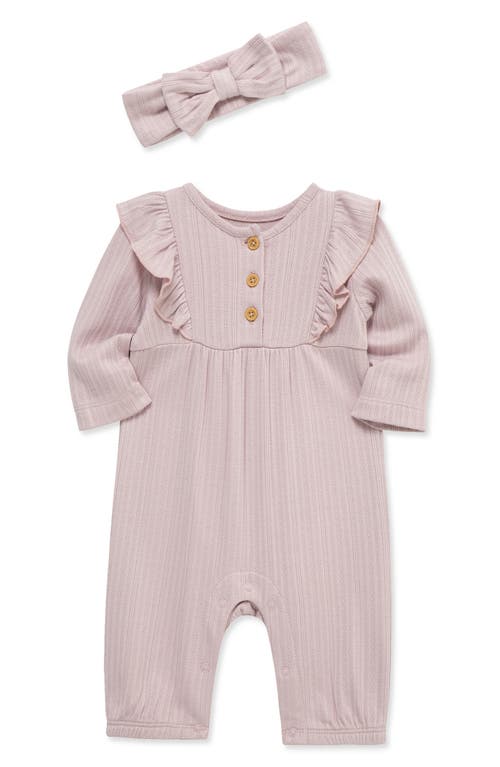 Little Me Violet Ruffle Knit Romper And Headband Set In Neutral