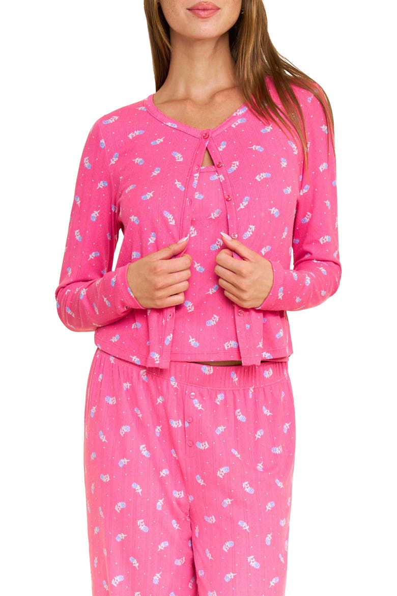 Blissful Pointelle Cardigan, Main, color, FUCHSIA WILD ROSE