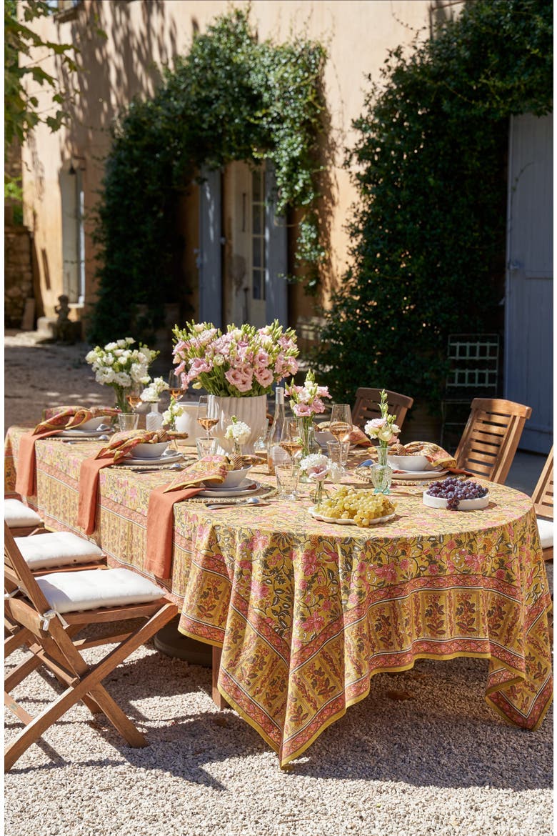 Damaris Tablecloth, Alternate, color, Pink, Mustard 59" x 86"