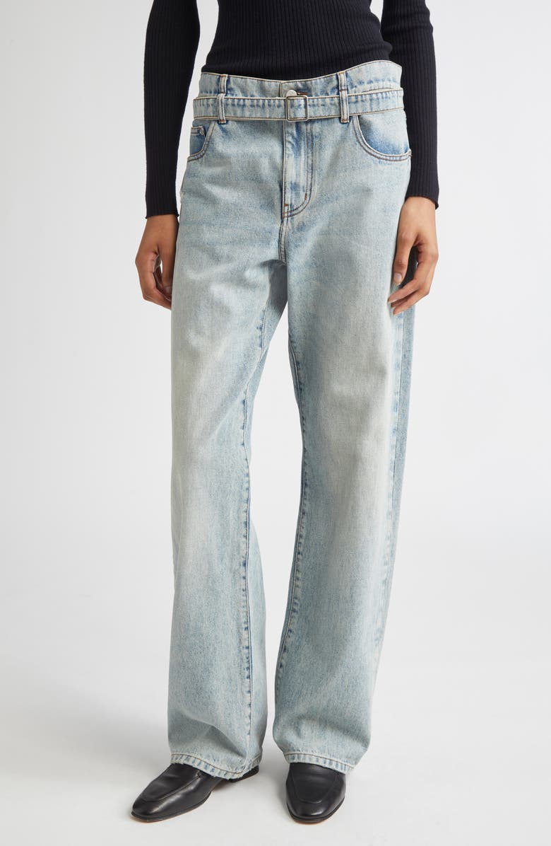 Proenza Schouler Ellsworth Belted Boyfriend Jeans, Main, color, Light Wash