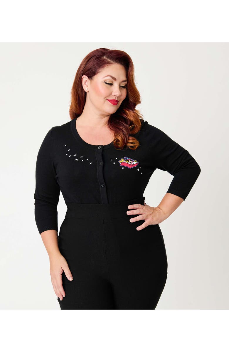 Unique Vintage Plus Size Bookworm Cardigan, Alternate, color, Black Magic Print