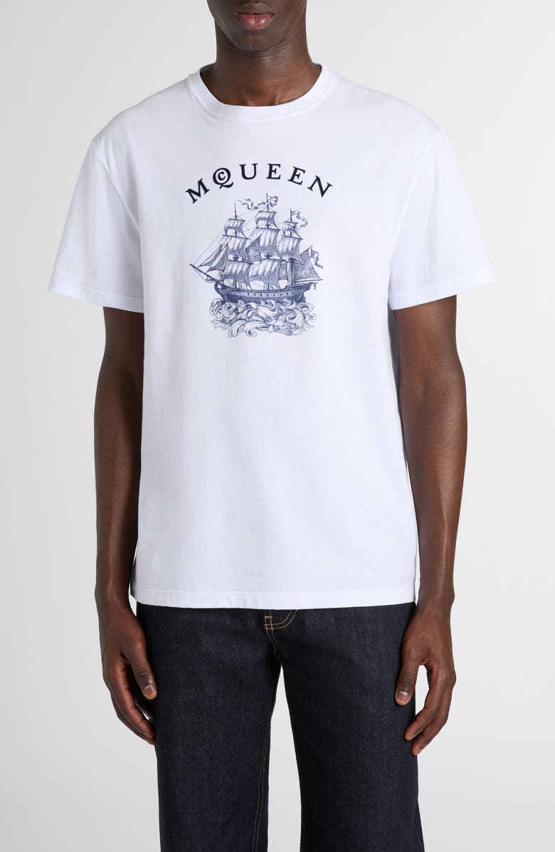 McQueen Sailor Tattoo Graphic T-Shirt, Main, color, White / Navy
