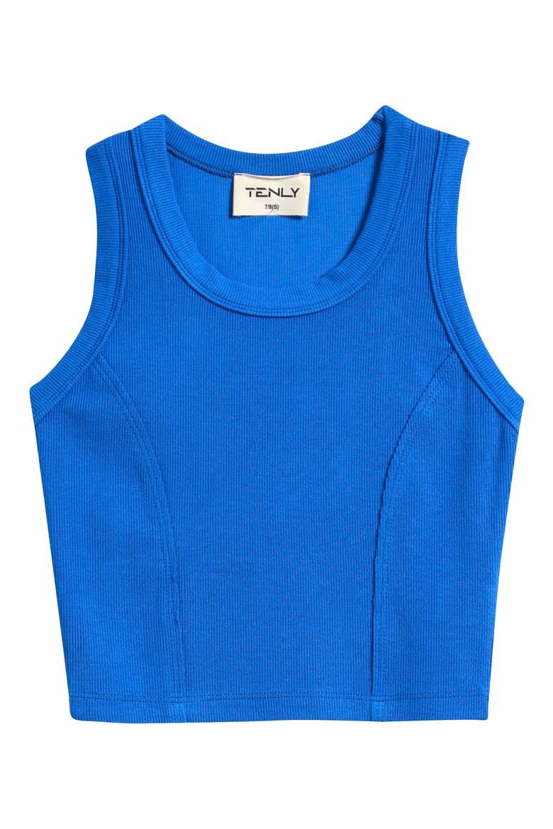 Kids' Raw Edge Rib Racerback Tank, Main, color, BALI BLUE
